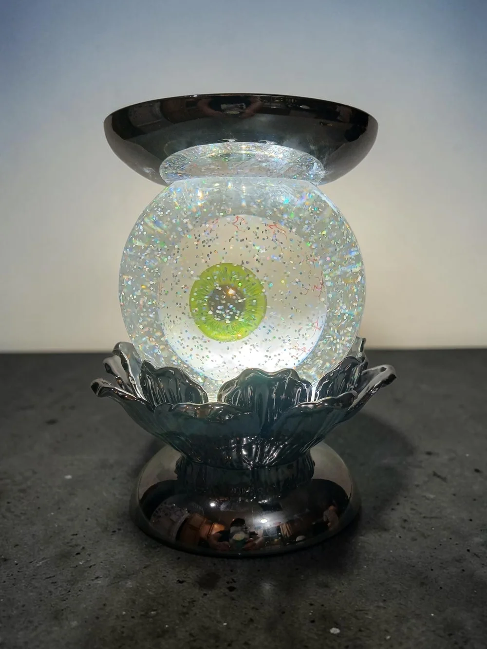 Sparkling Glass Orb Candle Holder in Green and Silver